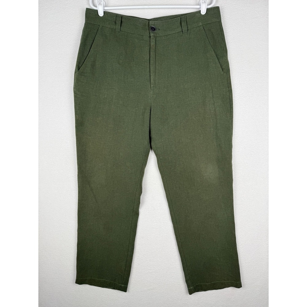 Rohan Maroc Trousers Mens 36 Olive Green Linen Blend Flat Front Casual Pants
